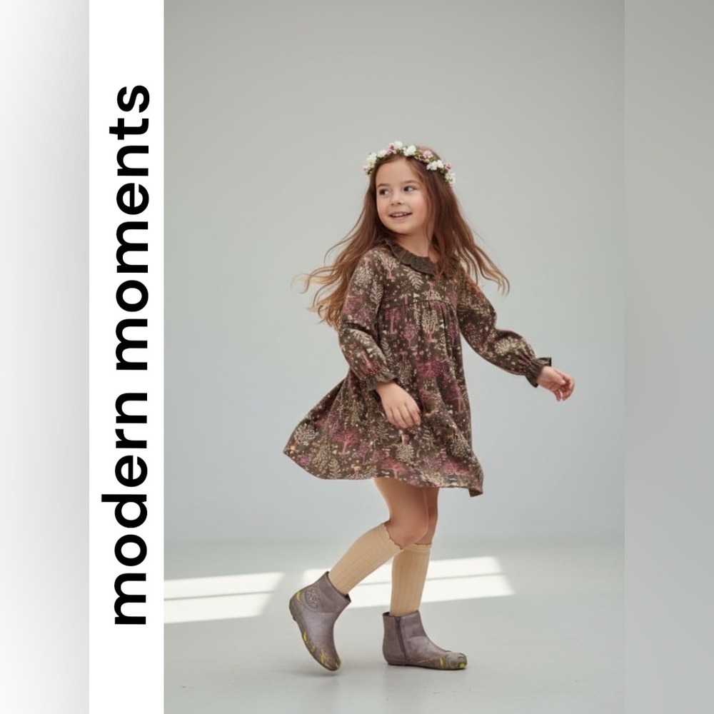 NWT Modern Moments by Gerber Toddler Girl Dress w/ Neck Ruffle & Embroidery 2T
